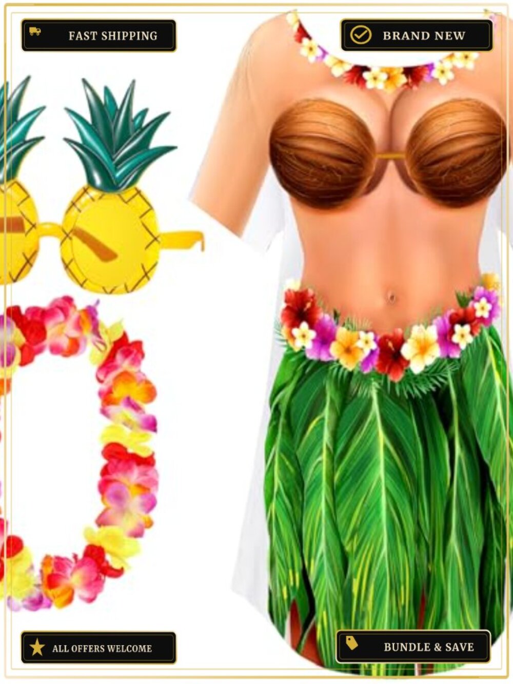Women Bikini Shirt Cover Up Set with Sunglasses & Headband Hawaiian